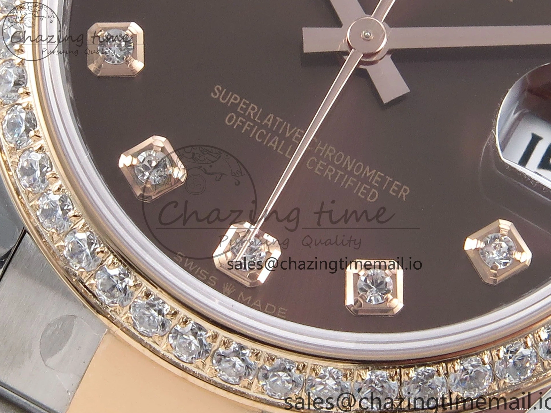 AAA Replica Watches 31 Oyster Dial 904L ETA Diamonds Bezel on RG WrinkleFree Best Diamonds Bracelet DateJust 278381RBR 373 Brown Steel ARF 1:1 SS Edition 1225